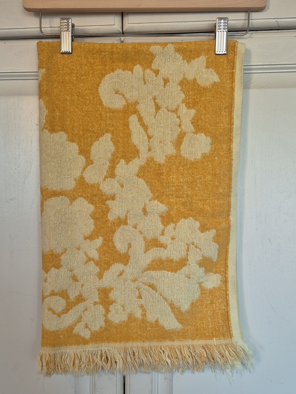 Vintage Mustard & Cream Floral Bath Towel